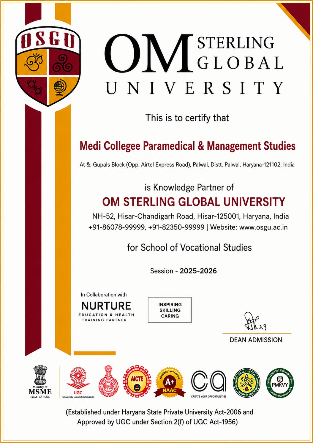 Om Sterling Global University Certificate